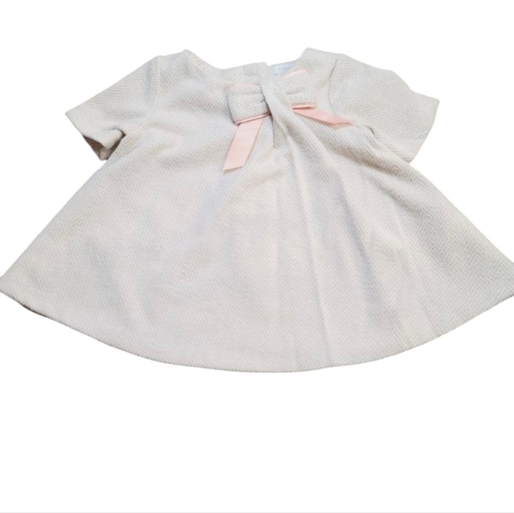 Tahari Beige Neutral Herringbone Bow Couture Baby Dress 3-6 Months - Picture 1 of 8